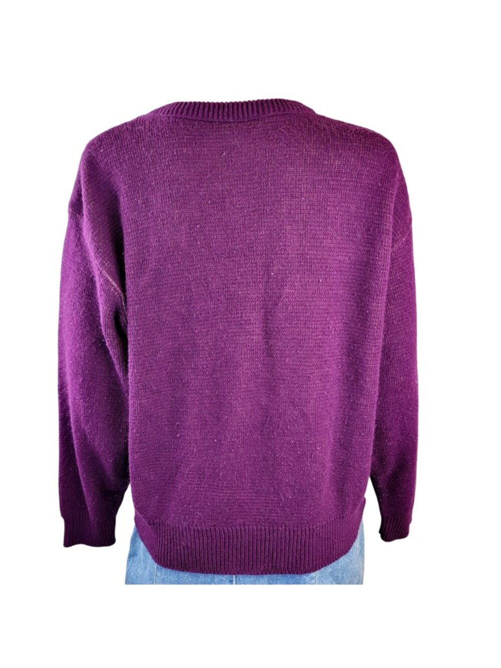 Vintage 80s Floral Sweater Women XL 14 Purple Knit Top Colorful Flower Soft 16 - Picture 5 of 13